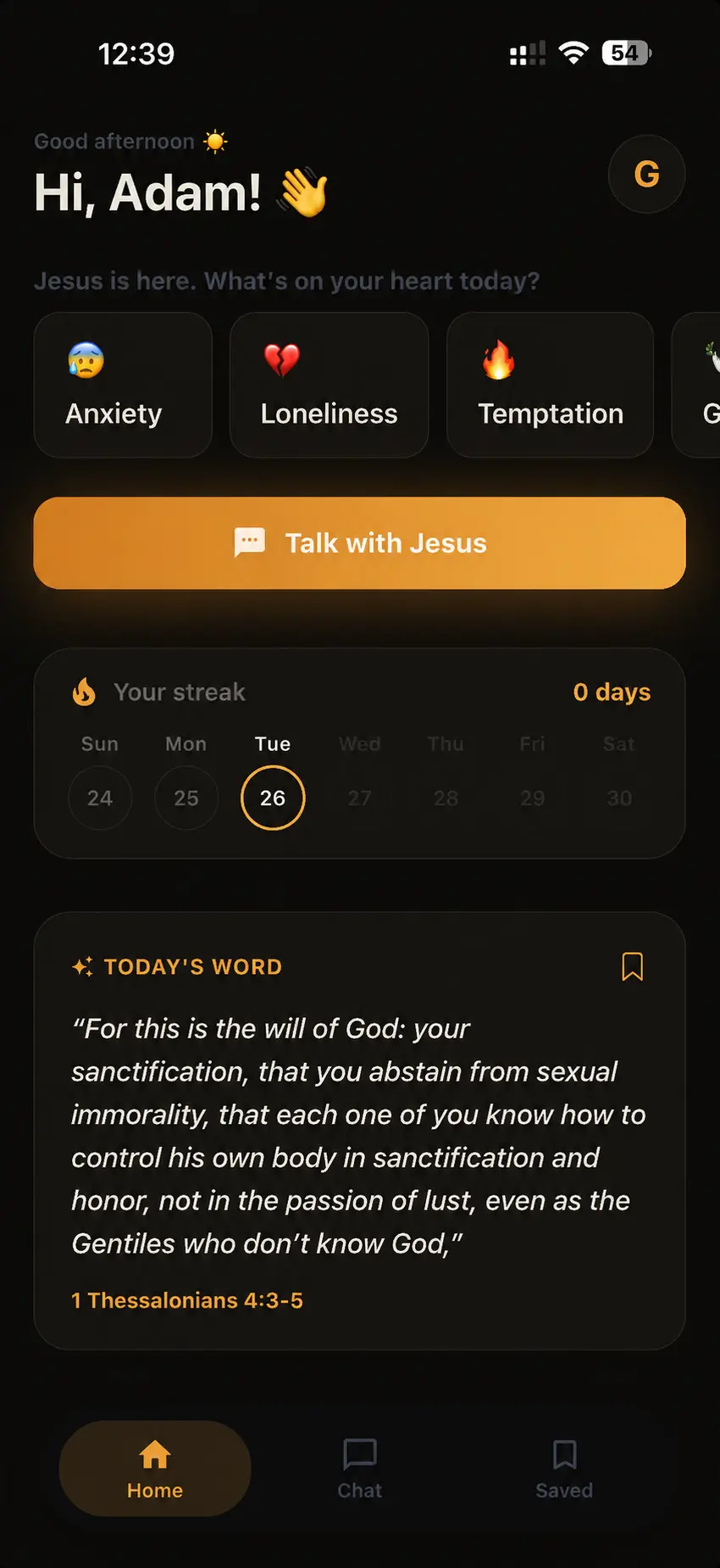 Ask Jesus App — Home Screen