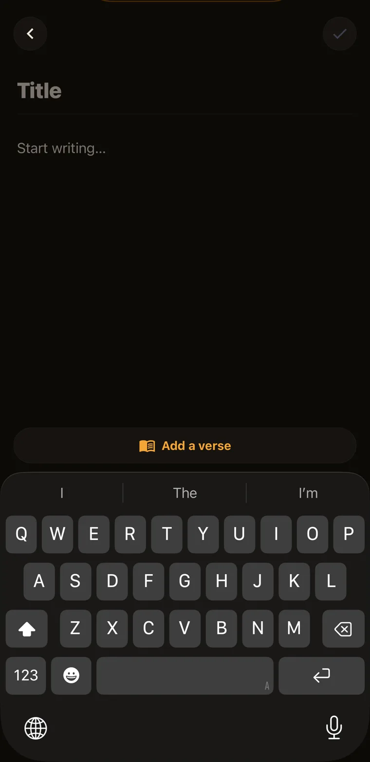 A journal entry in AskJesus with a title, a writing area and an Add a verse button.